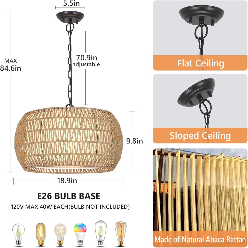 Rattan Boho Farmhouse Chandelier Light