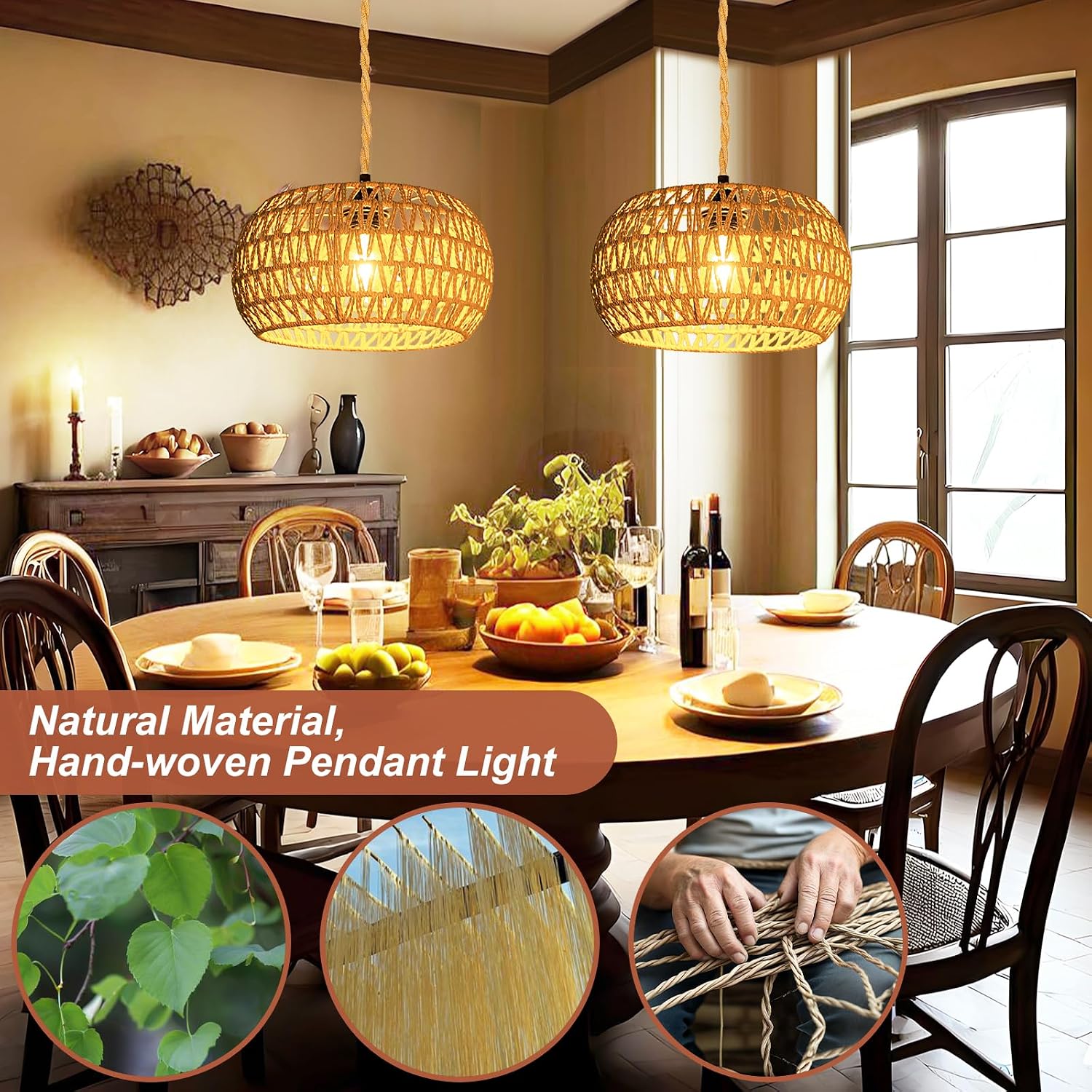 Rattan Boho Plug-in Pendant Lamp