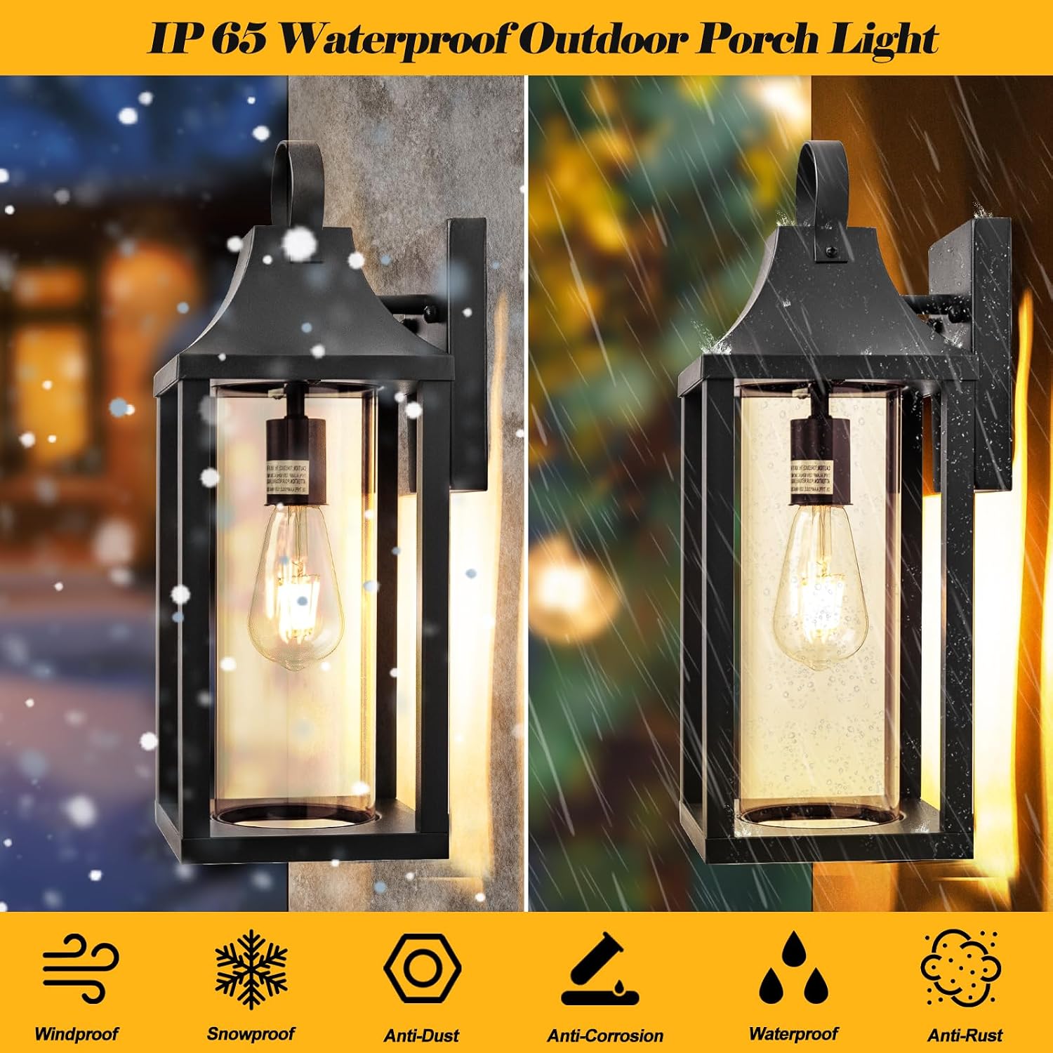 17" Black Cylindrical Glass Outdoor Wall Lantern