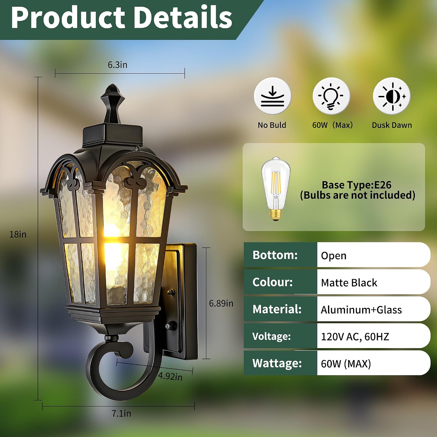 Black Dusk Sensor Outdoor Wall Lights 2 Pack