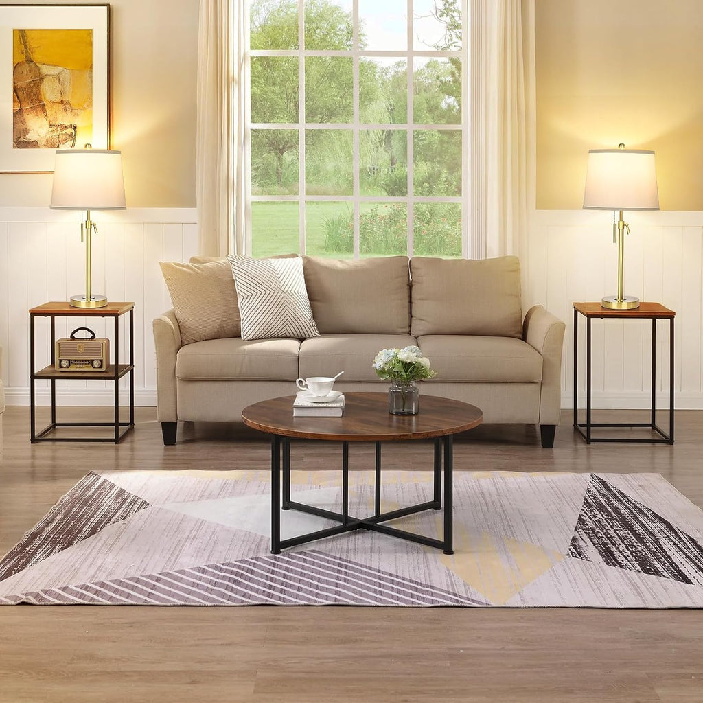 Gold White Shade Table Lamps Set