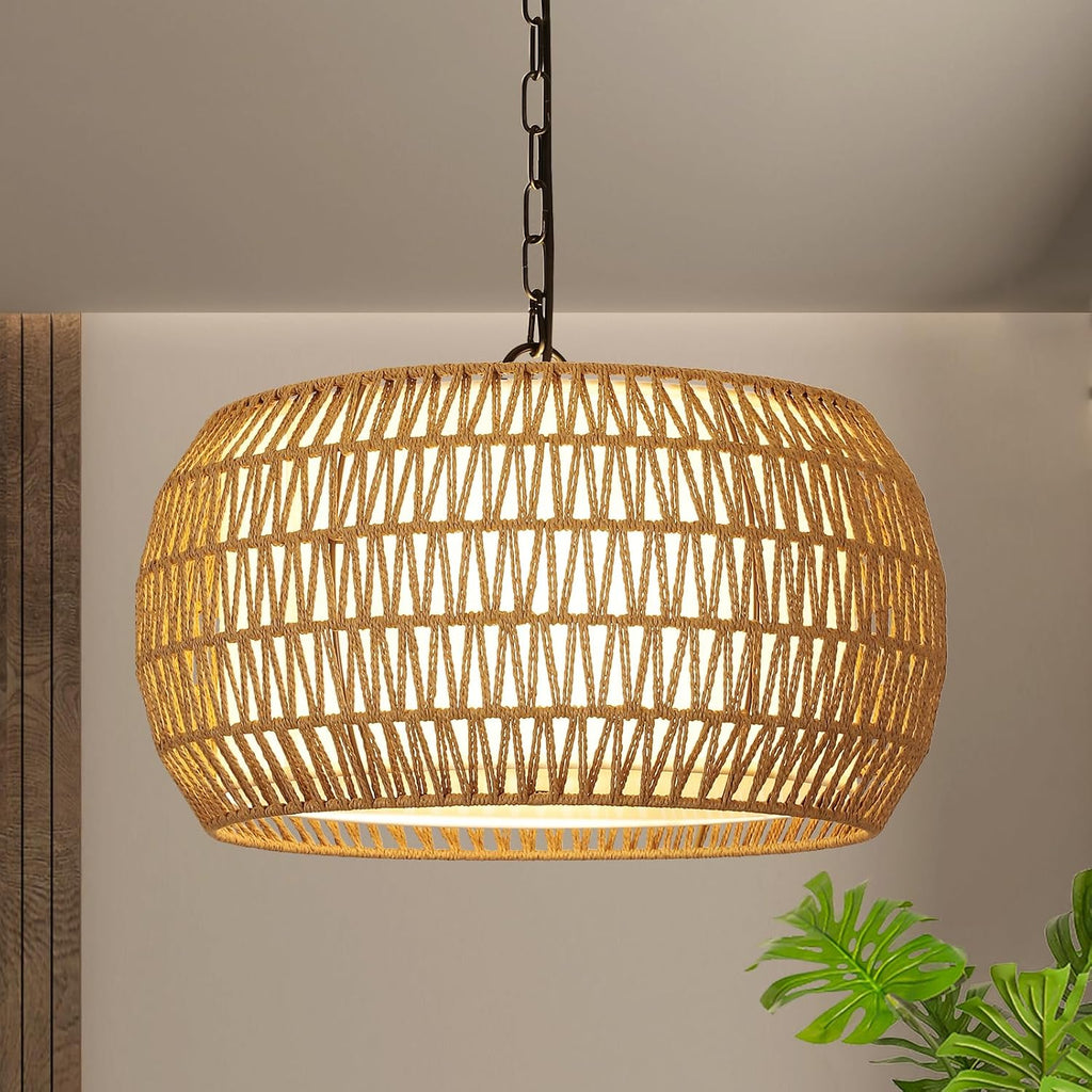 Rattan Boho Farmhouse Chandelier Light