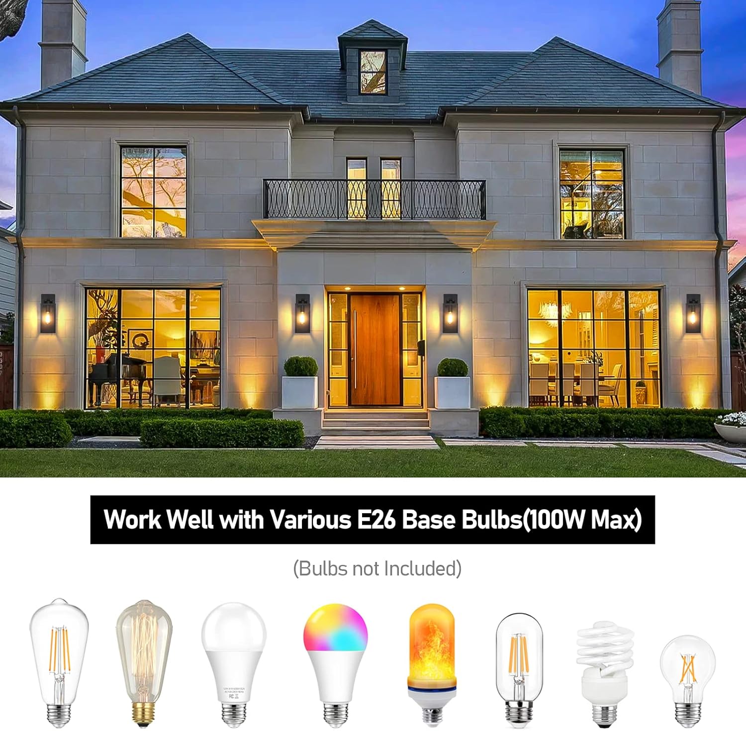 Matte Black Glass Outdoor Wall Lanterns 2 Pack