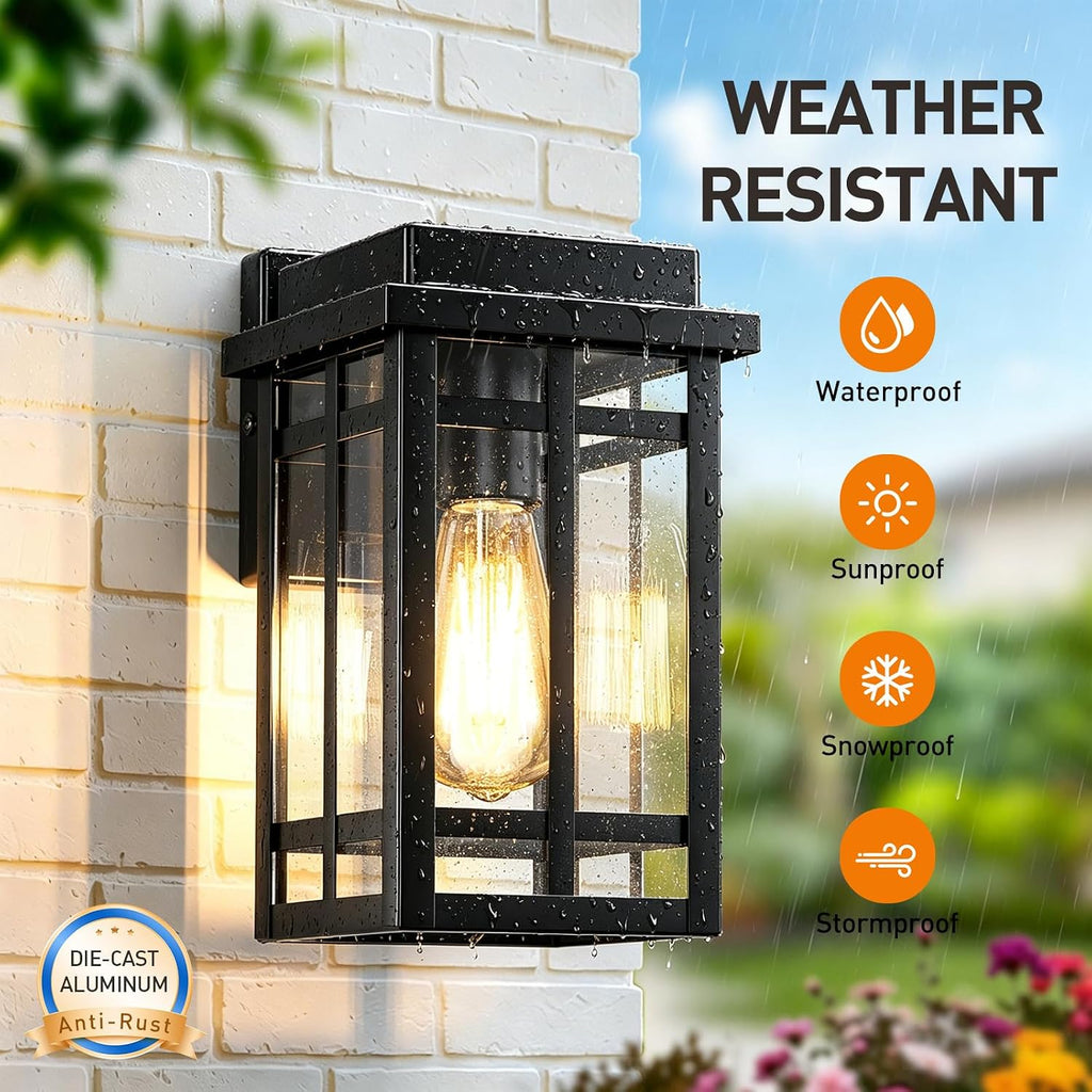 9.76" Black Outdoor Wall Lanterns 2 Pack