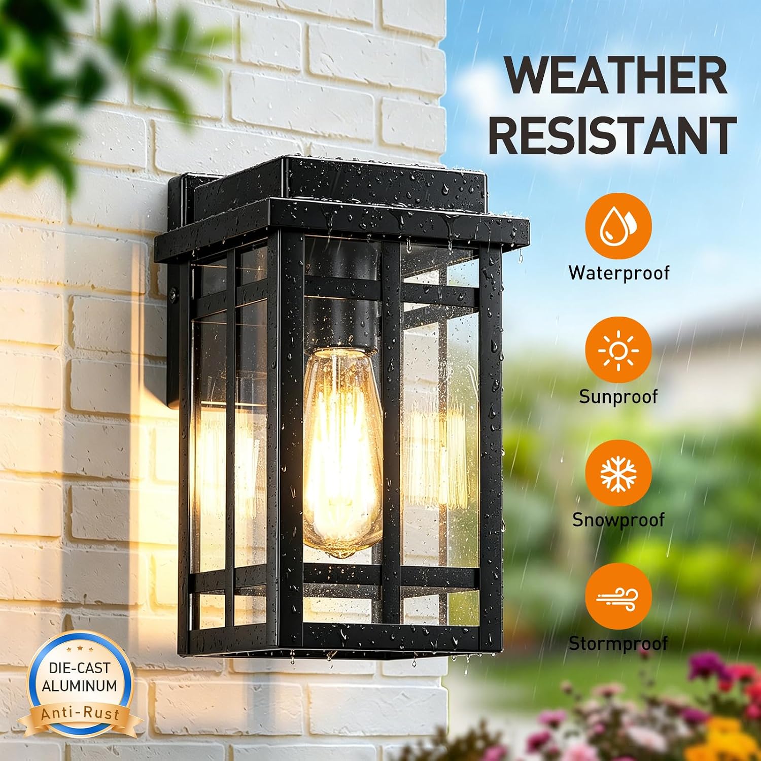 9.76" Black Outdoor Wall Lanterns 2 Pack