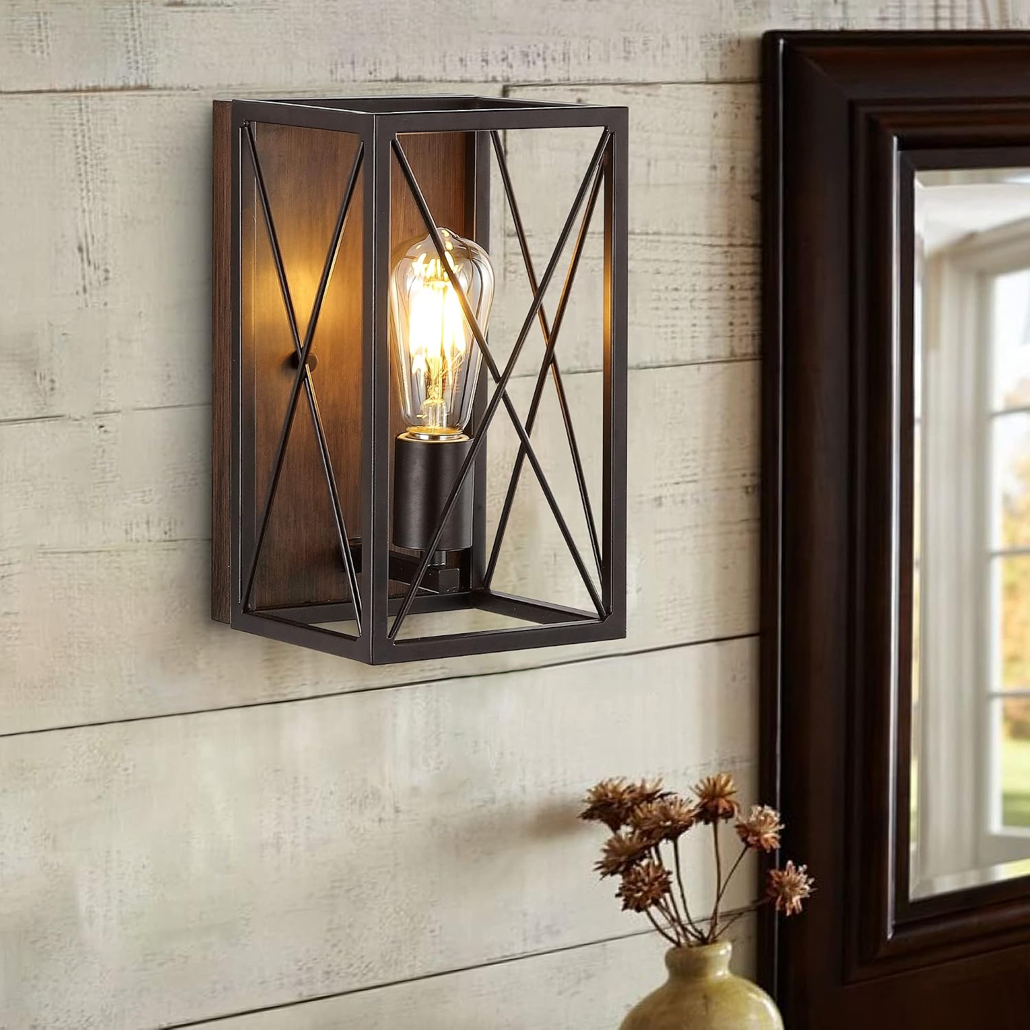 Bronze Wood Iron Wall Sconce