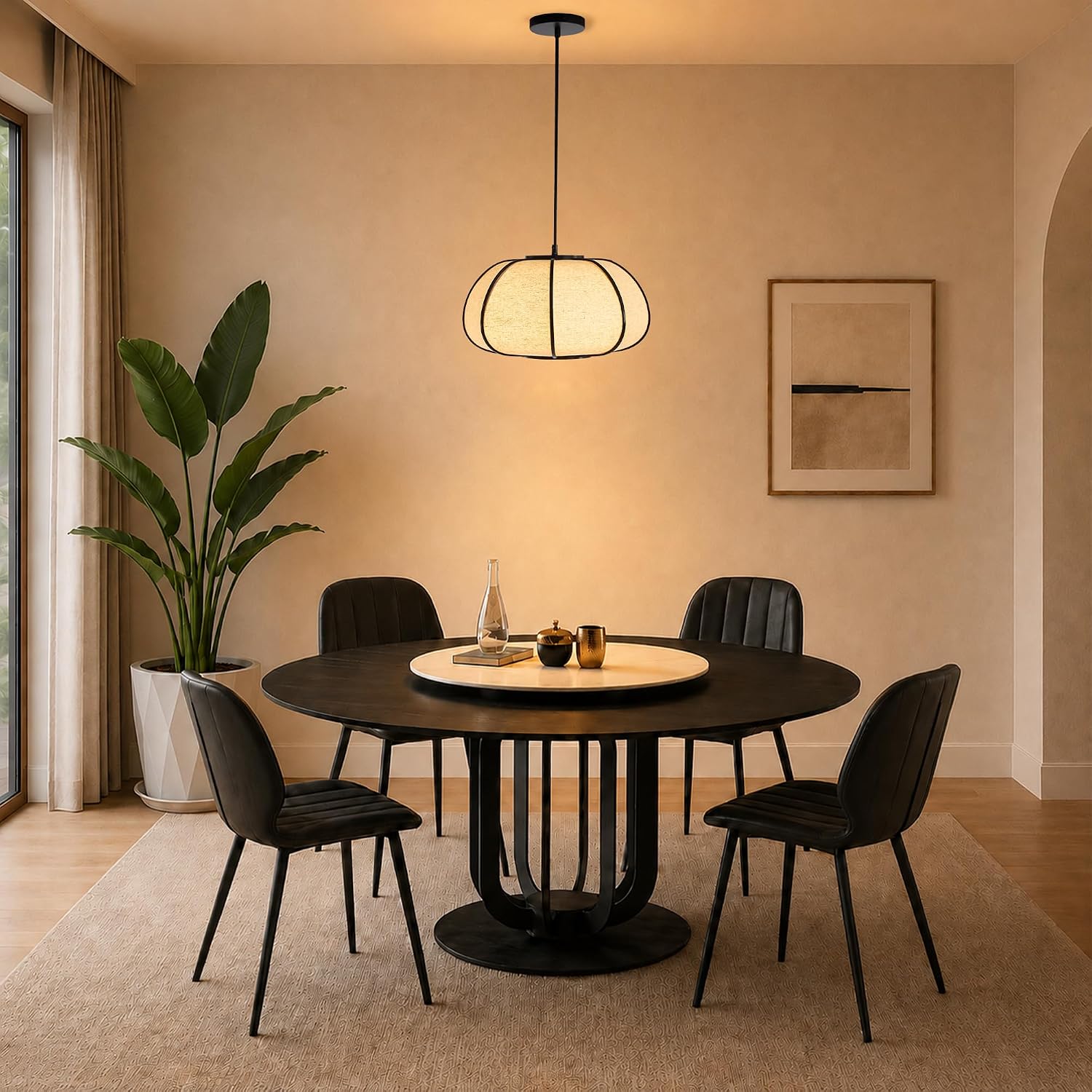 Bamboo Pumpkin Linen Pendant Light