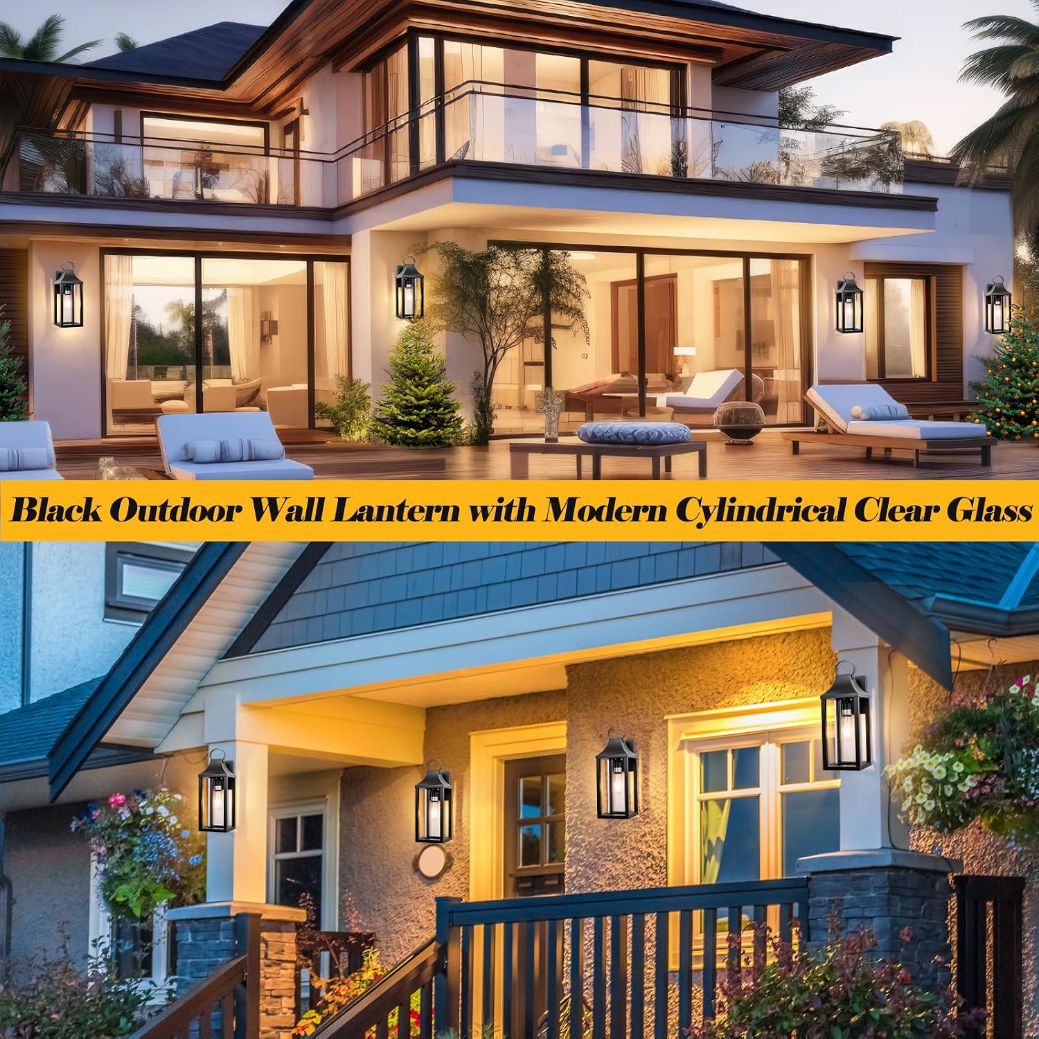 17" Black Cylindrical Glass Outdoor Wall Lantern