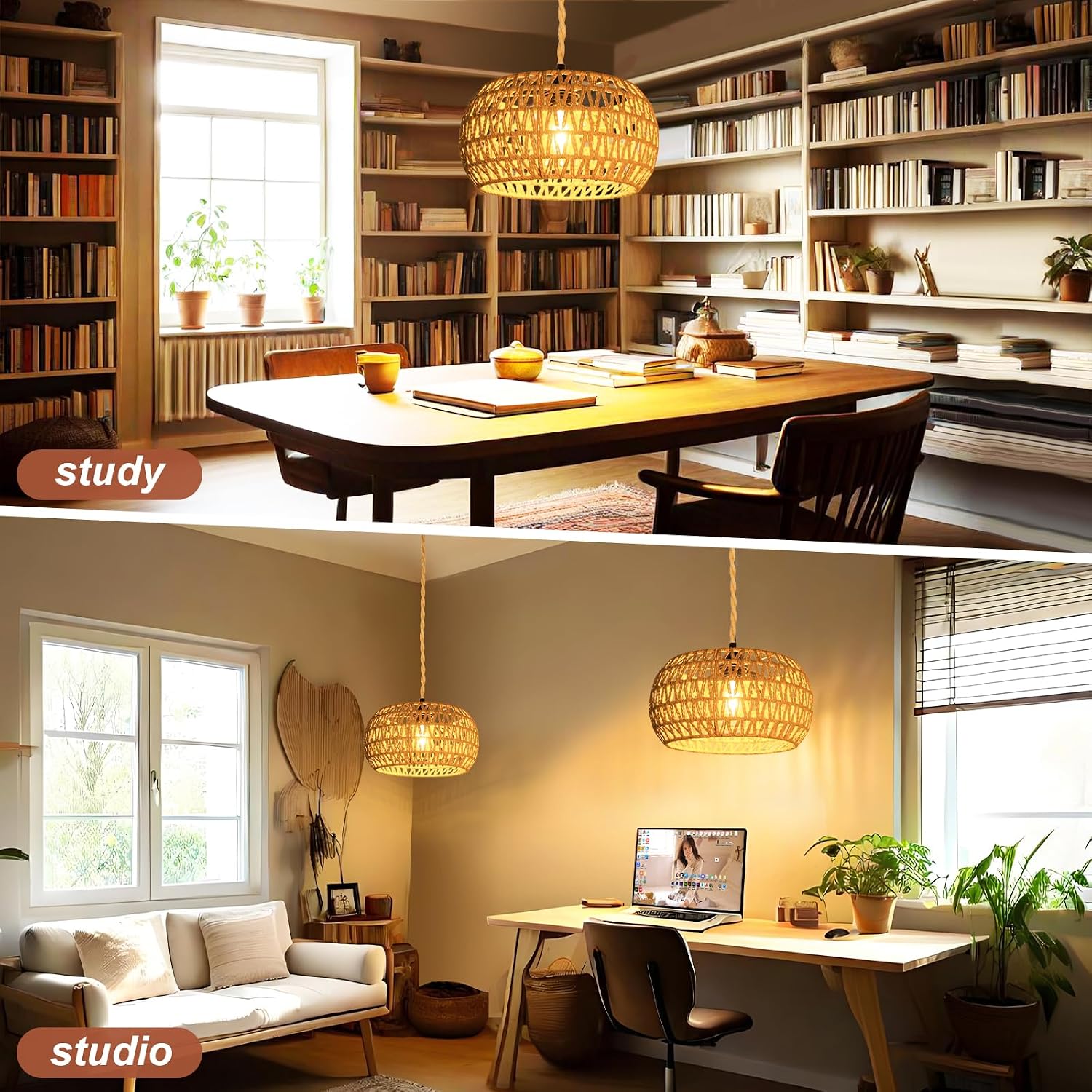Rattan Boho Plug-in Pendant Lamp