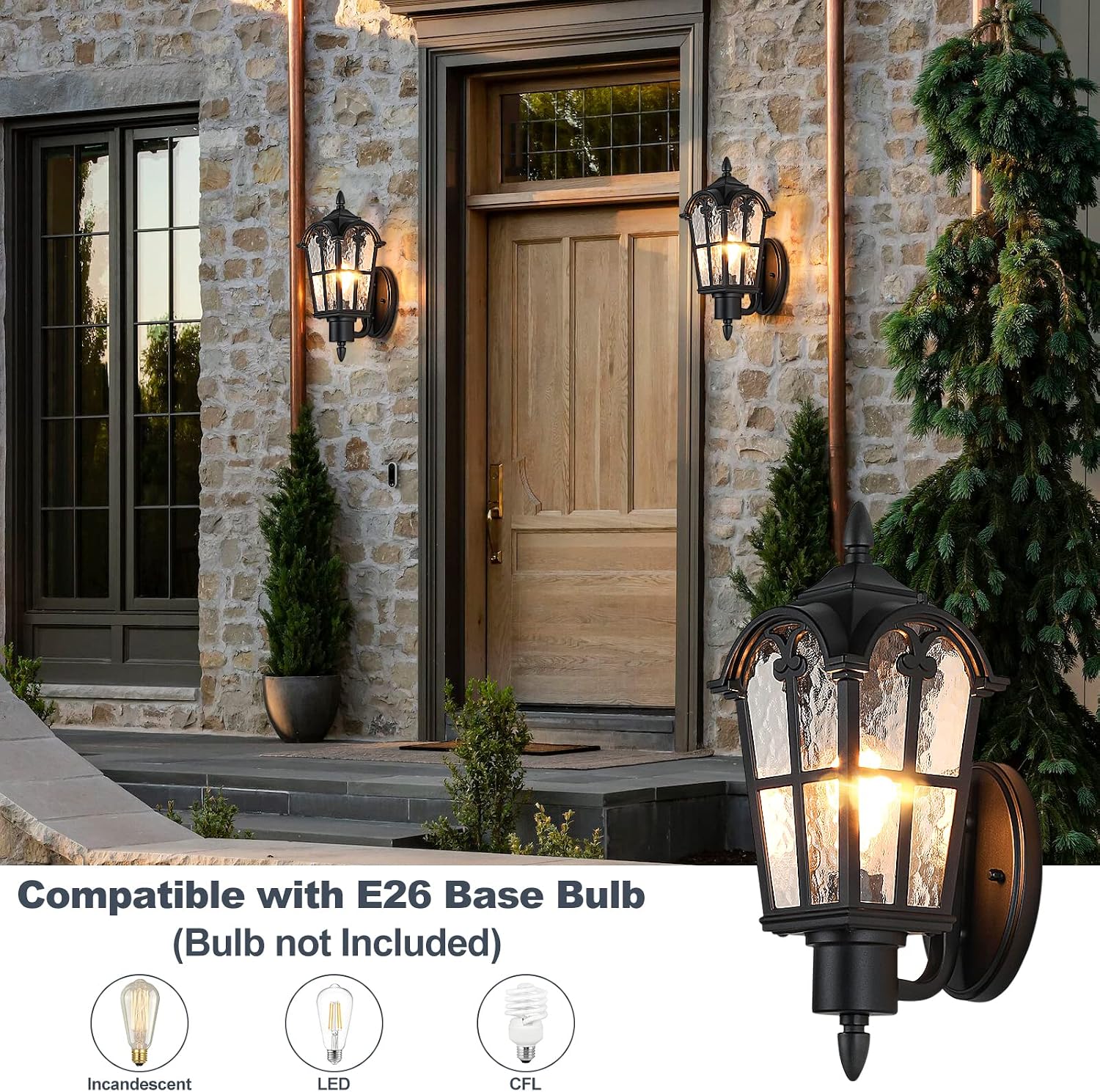 Water Ripple Glass Wall Lanterns 2 Pack