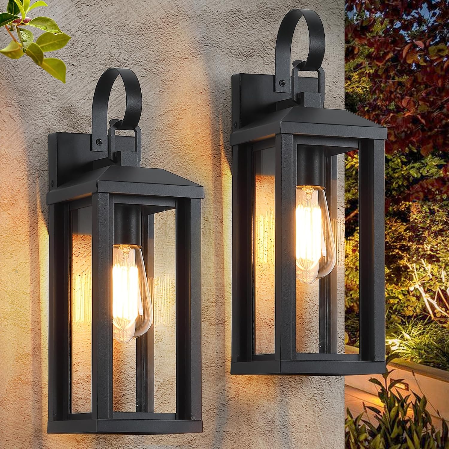 17" Farmhouse Black Wall Lanterns 2 Pack