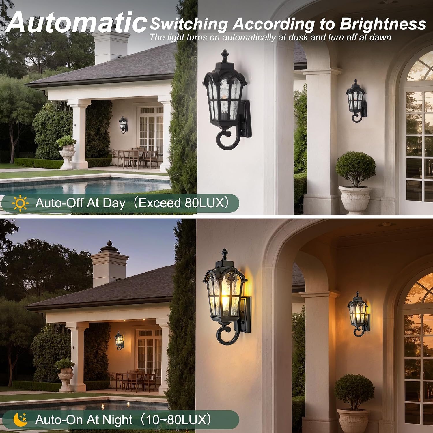 Black Dusk Sensor Outdoor Wall Lights 2 Pack