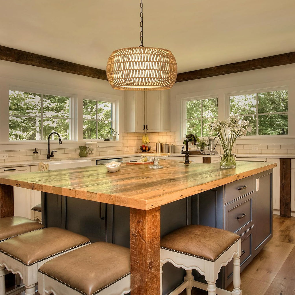 Rattan Boho Farmhouse Chandelier Light