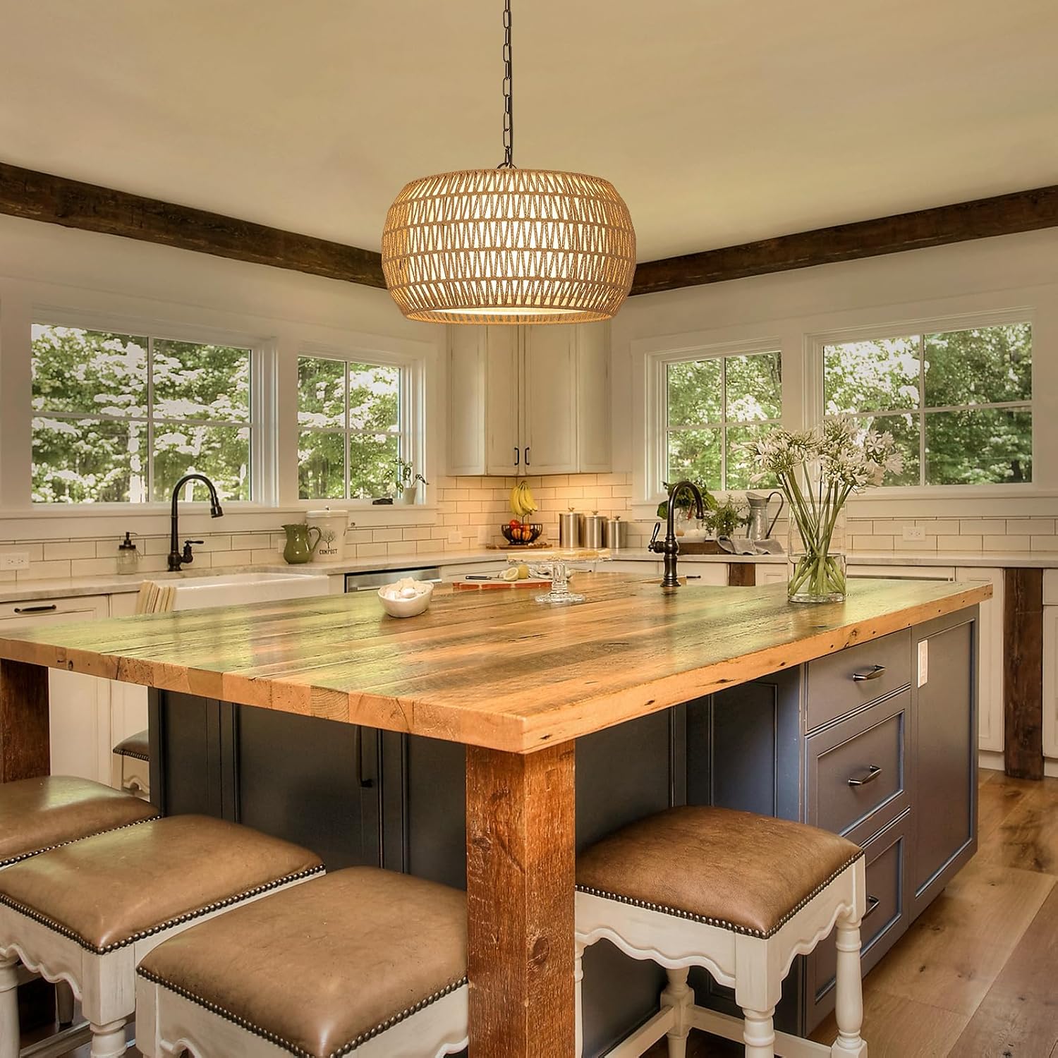 Rattan Boho Farmhouse Chandelier Light