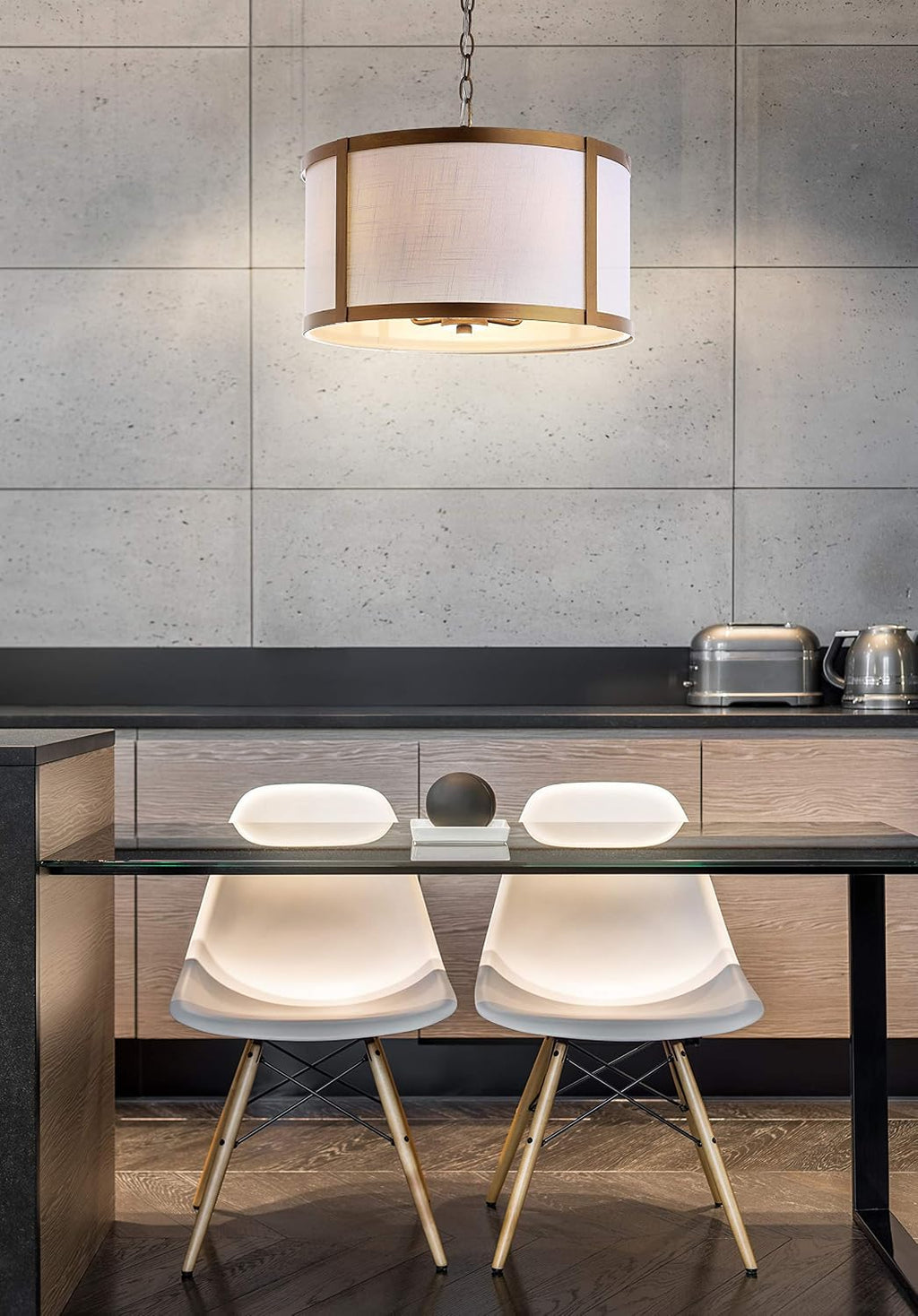 Gold White Linen Pendant Light