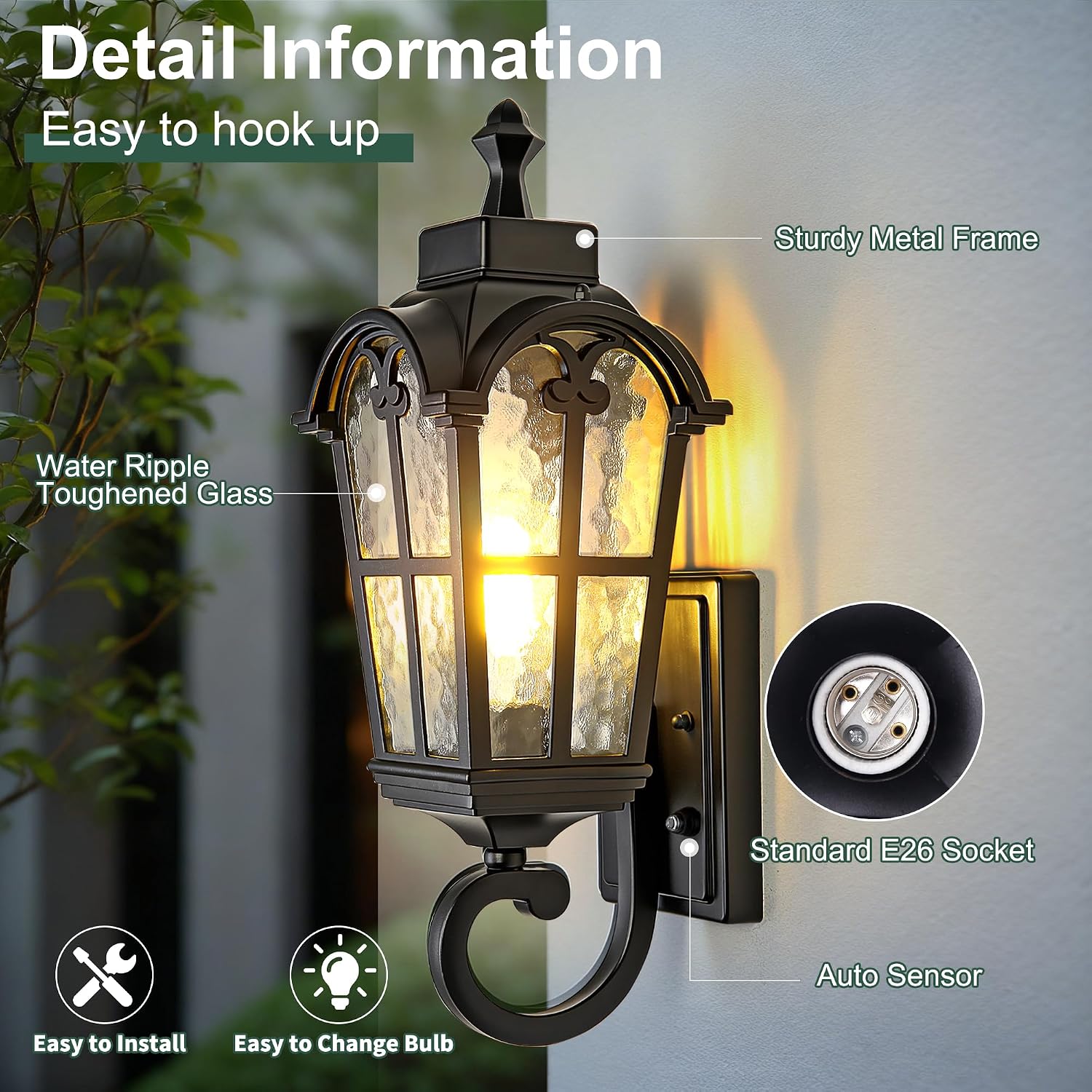 Black Dusk Sensor Outdoor Wall Lights 2 Pack