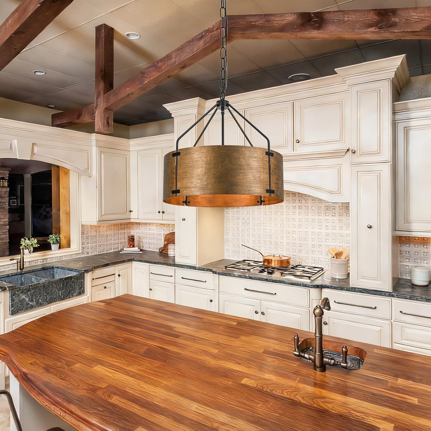 Copper Bronze Industrial Drum Chandelier