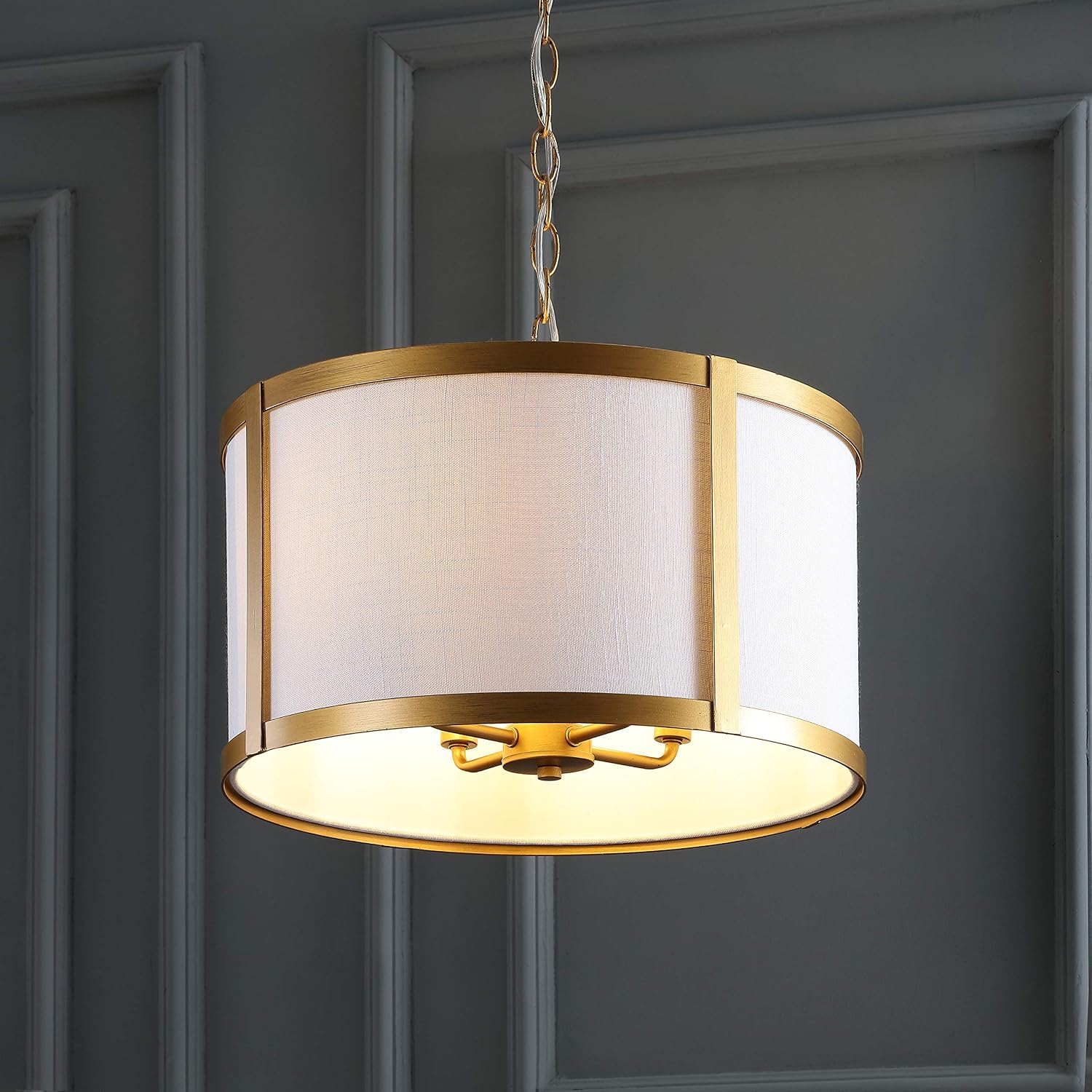 Gold White Linen Pendant Light